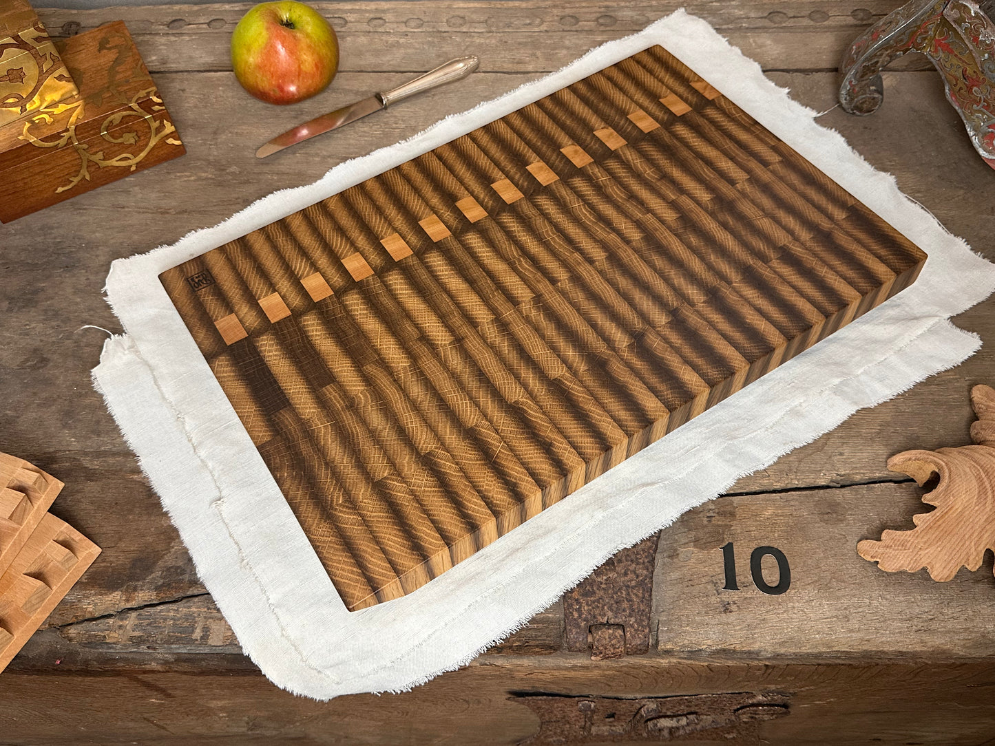 #10 Hirnholzschneidebrett ohne Gravur - Eiche und Kirsche