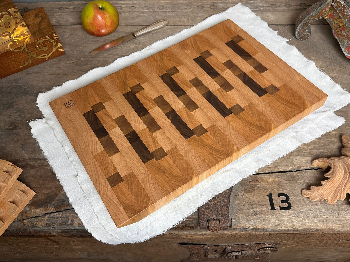 #13 Hirnholzschneidebrett ohne Gravur - Buche , Kirsche und Nussbaum