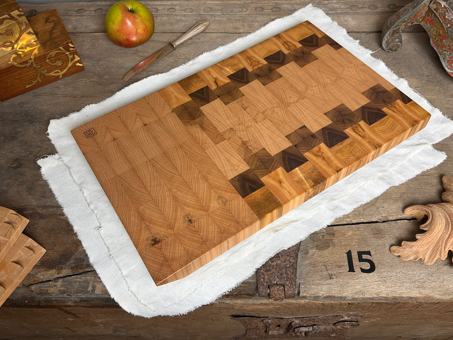 #15 Hirnholzschneidebrett ohne Gravur - Buche, Kirsche und Nussbaum