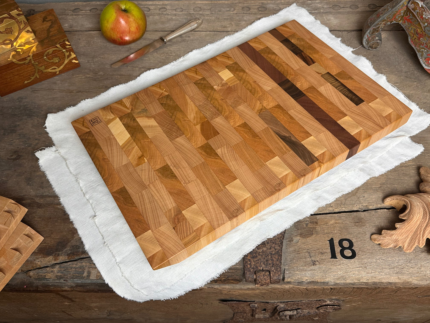#18 Hirnholzschneidebrett ohne Gravur - Buche, Kirsche, Nussbaum, Eiche, Sapeli u.a