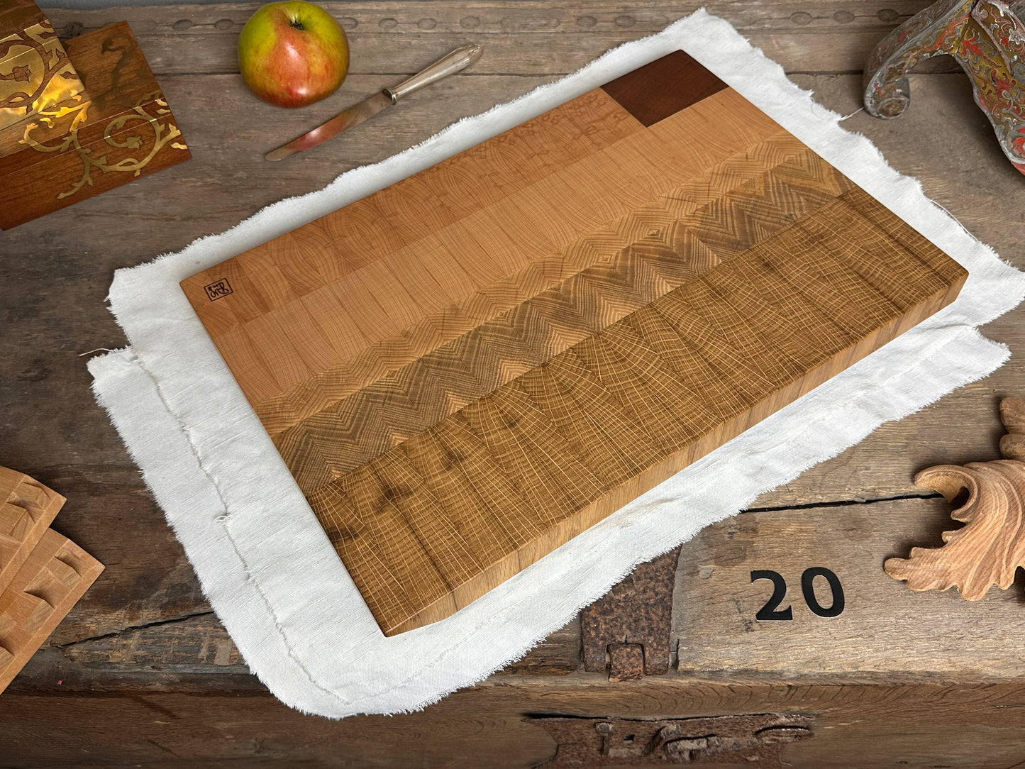 #20 Hirnholzschneidebrett ohne Gravur - Buche, Eiche, Esche und Sapeli