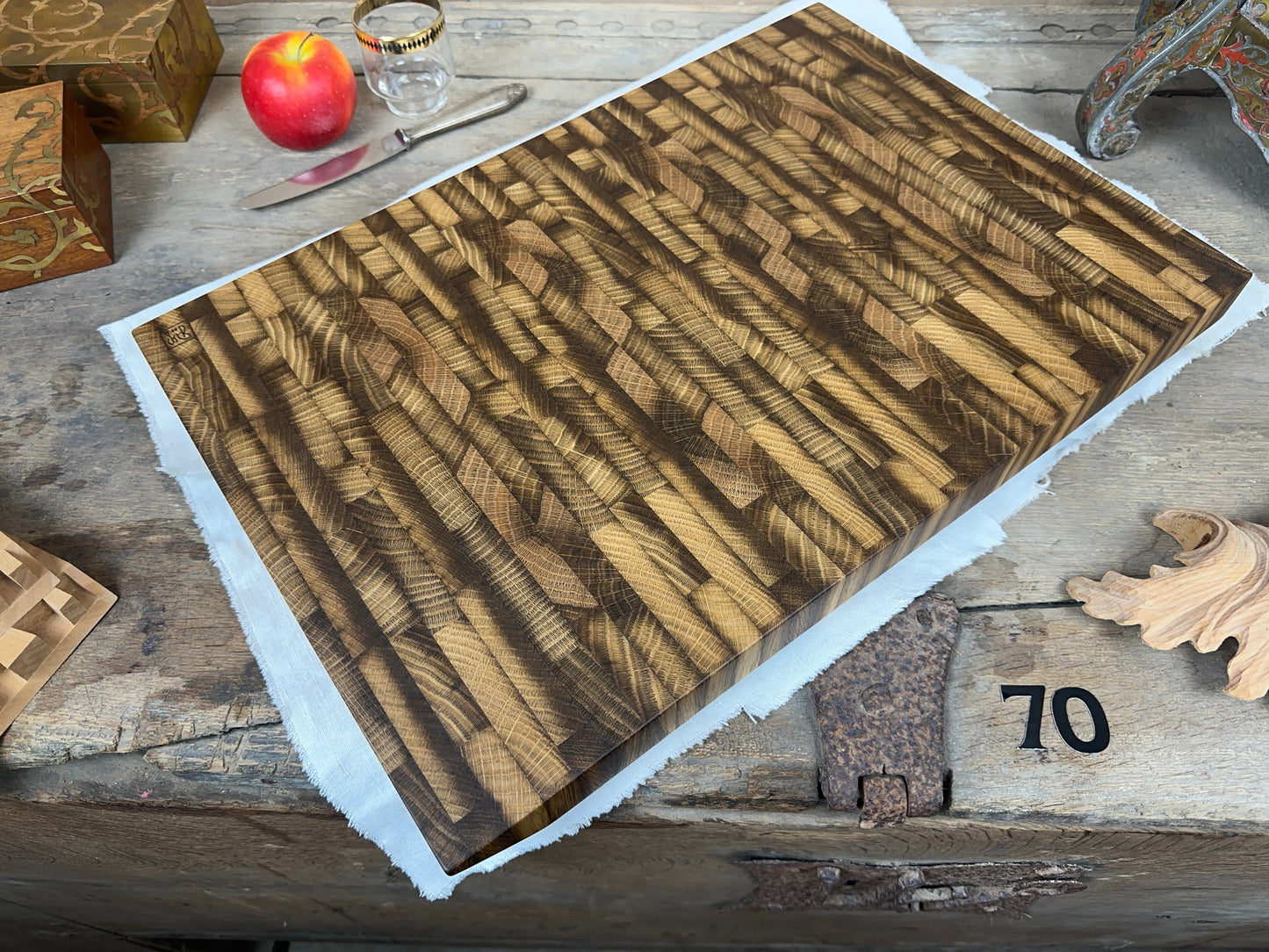 Hirnholz Schneidebrett aus Massivholz – handgemachtes Unikat #70 – geräucherte Eiche