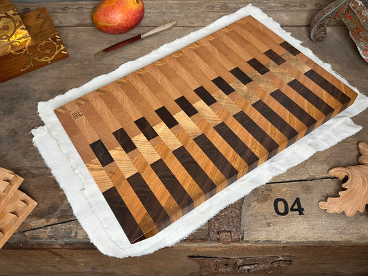 #04 Hirnholzschneidebrett ohne Gravur - Buche, Kirsche, Nussbaum und Esche