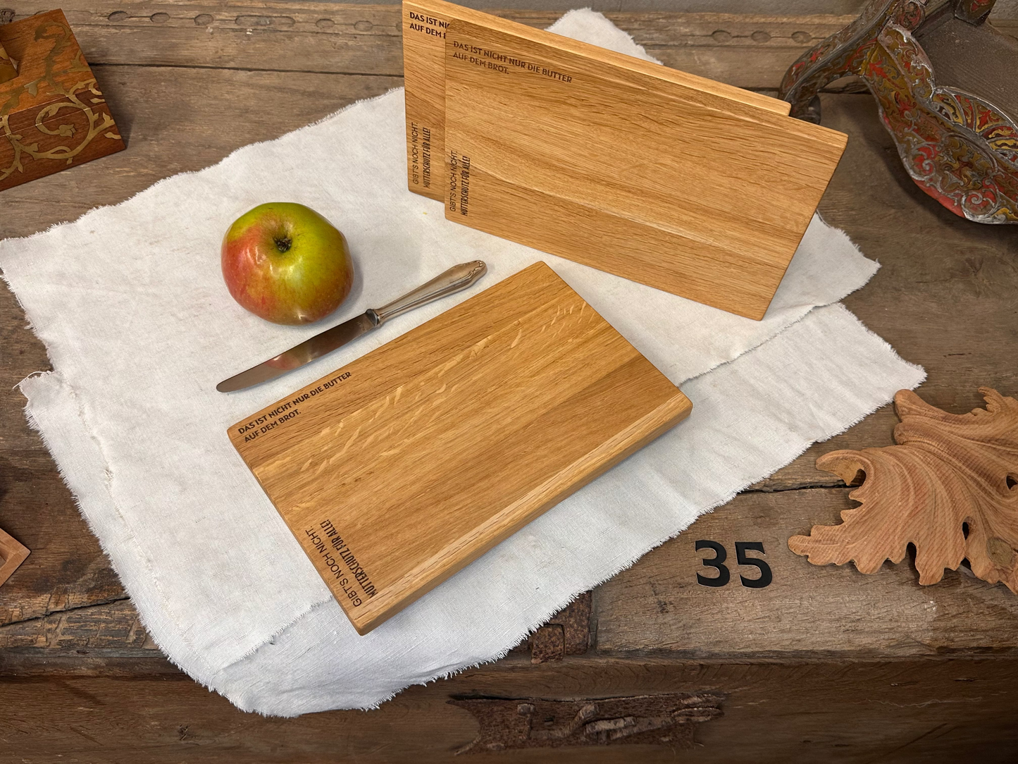 #35 Frühstücksbrett mit Gravur - Mutterschutz - Eiche