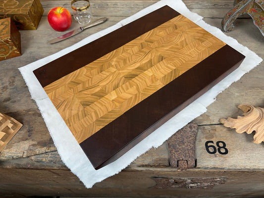 Hirnholz Schneidebrett aus Massivholz – handgemachtes Unikat #68 - Kirsche, Sapeli